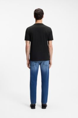 Camiseta regular fit de algod&oacute;n con logo moderno, Negro