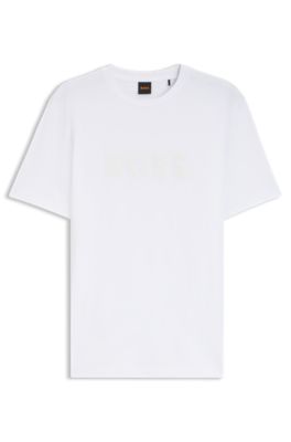 Camiseta regular fit de algod&oacute;n con logo moderno, Blanco