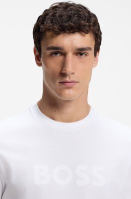 Camiseta regular fit de algod&oacute;n con logo moderno, Blanco