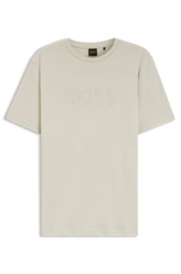 Camiseta regular fit de algod&oacute;n con logo moderno, Beige claro