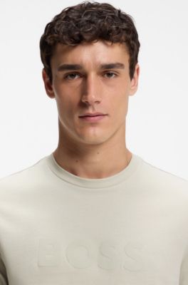 Camiseta regular fit de algod&oacute;n con logo moderno, Beige claro