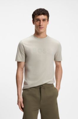 Camiseta regular fit de algod&oacute;n con logo moderno, Beige claro