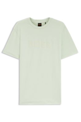 Regular-fit cotton T-shirt with modern logo, Light Green