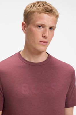 Camiseta regular fit de algod&oacute;n con logo moderno, Rojo