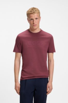 Camiseta regular fit de algod&oacute;n con logo moderno, Rojo