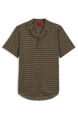 Relaxed-fit shirt in printed cotton canvas, Beige