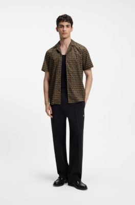 Relaxed-fit shirt in printed cotton canvas, Beige
