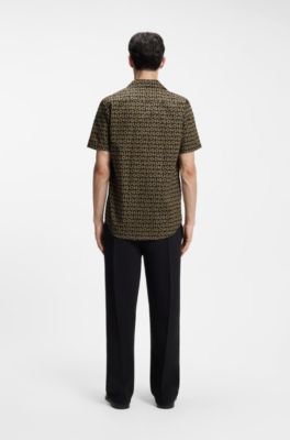 Relaxed-fit shirt in printed cotton canvas, Beige