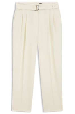 Pantalon coupe fusel&eacute;e en cr&ecirc;pe japonais &agrave; ceinture, Beige clair