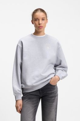 Relaxed-fit sweatshirt in cotton terry with graphic prints, Light Grey