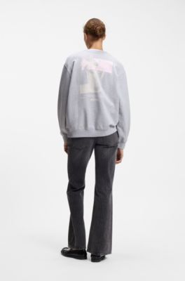 Sudadera relaxed fit en felpa de algod&oacute;n con estampados gr&aacute;ficos, Gris claro