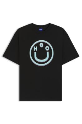Cotton-jersey T-shirt with graphic print, Black