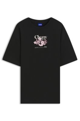 Cotton-jersey T-shirt with graphic print, Black