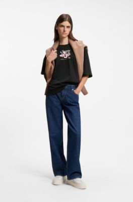Cotton-jersey T-shirt with graphic print, Black