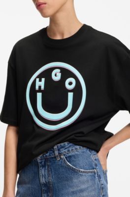Camiseta de punto de algod&oacute;n con estampado gr&aacute;fico, Negro