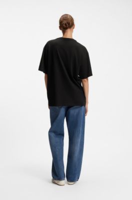 Camiseta de punto de algod&oacute;n con estampado gr&aacute;fico, Negro