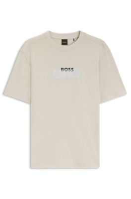 Camiseta de punto de algod&oacute;n con logo de dise&ntilde;o, Beige claro