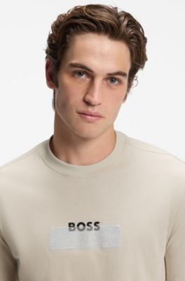 Cotton-jersey T-shirt with logo artwork, Light Beige