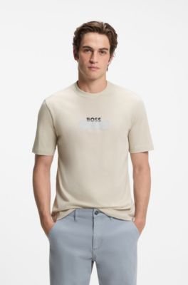 Cotton-jersey T-shirt with logo artwork, Light Beige