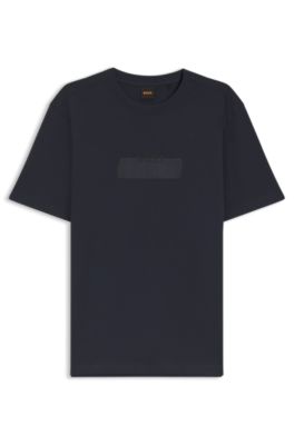 Camiseta de punto de algod&oacute;n con logo de dise&ntilde;o, Azul oscuro
