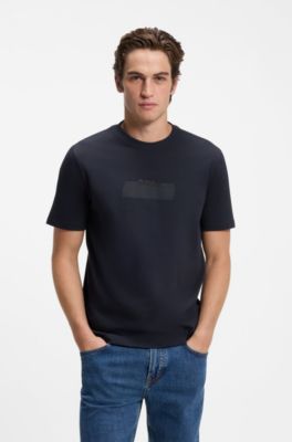 Cotton-jersey T-shirt with logo artwork, Dark Blue