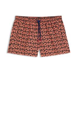 Quick-dry swim shorts with logo print, Orange
