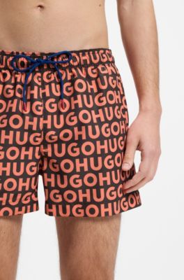 Quick-dry swim shorts with logo print, Orange