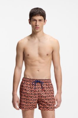 Quick-dry swim shorts with logo print, Orange