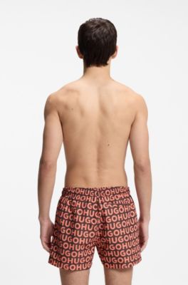 Quick-dry swim shorts with logo print, Orange