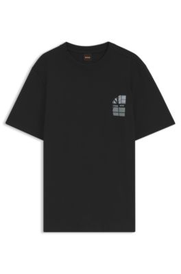 Camiseta de punto de algod&oacute;n con estampado gr&aacute;fico, Negro