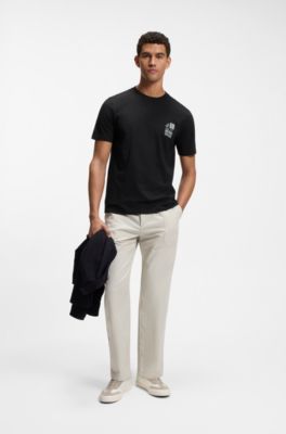 Camiseta de punto de algod&oacute;n con estampado gr&aacute;fico, Negro