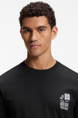 Camiseta de punto de algod&oacute;n con estampado gr&aacute;fico, Negro