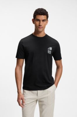 Camiseta de punto de algod&oacute;n con estampado gr&aacute;fico, Negro