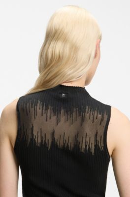 Knitted top with sheer section, Black