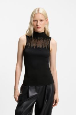 Knitted top with sheer section, Black