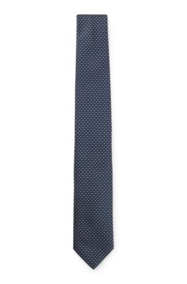 Silk-blend tie with micro pattern, Dark Blue