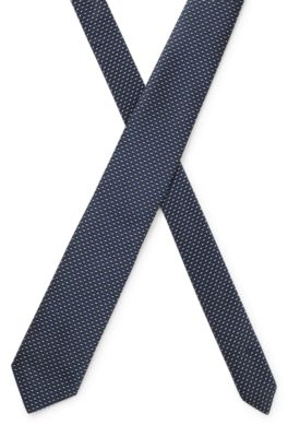 Silk-blend tie with micro pattern, Dark Blue