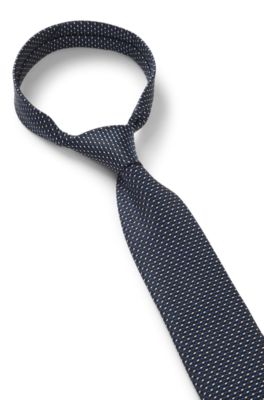 Silk-blend tie with micro pattern, Dark Blue