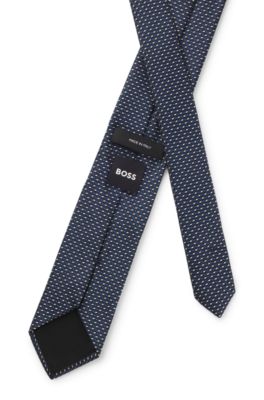 Silk-blend tie with micro pattern, Dark Blue