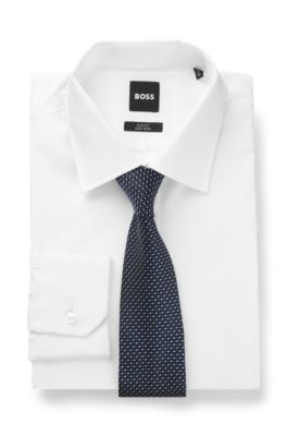 Silk-blend tie with micro pattern, Dark Blue