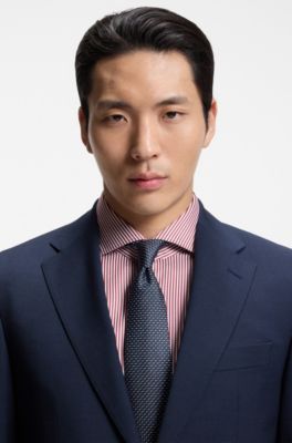 Silk-blend tie with micro pattern, Dark Blue