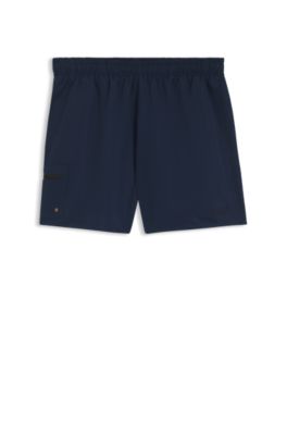 Drawstring swim shorts with zippered cargo pocket, Dark Blue