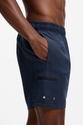 Drawstring swim shorts with zippered cargo pocket, Dark Blue