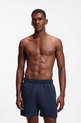Drawstring swim shorts with zippered cargo pocket, Dark Blue