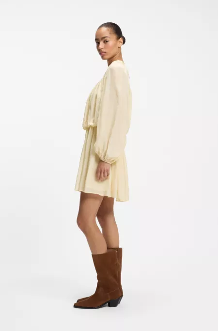 Relaxed-fit muslin dress with embroidered neckline