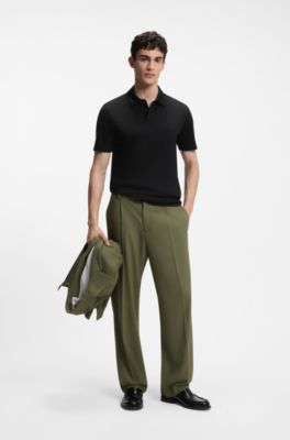 Slim-fit polo in mercerized cotton, Black
