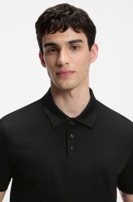 Slim-fit polo in mercerized cotton, Black