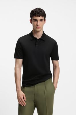 Slim-fit polo in mercerized cotton, Black