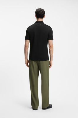 Slim-fit polo in mercerized cotton, Black