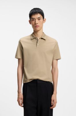 Slim-fit polo in mercerized cotton, Beige